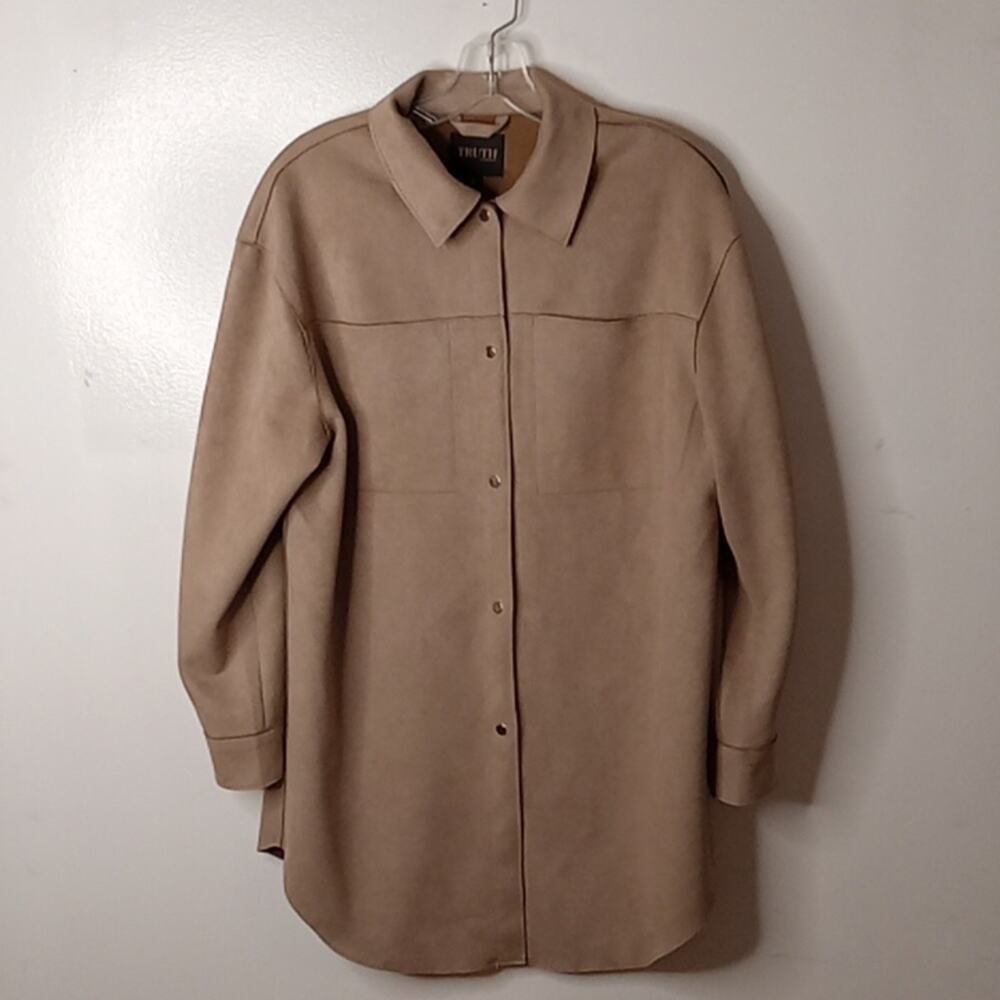 Truth Women's Size Medium Tan Utility Jacket. Shacket. Faux Leather